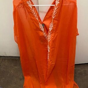 Vince Camuto Orange Kaftan with White Embroidery